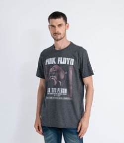 Camiseta Manga Curta com Estampa Pink Floyd