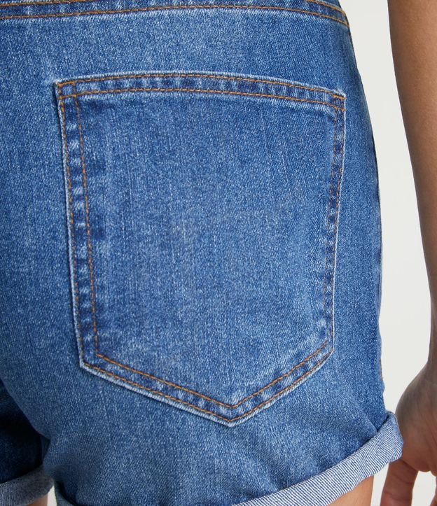 Short Cintura Média em Jeans com Barra Dobrada Azul Escuro