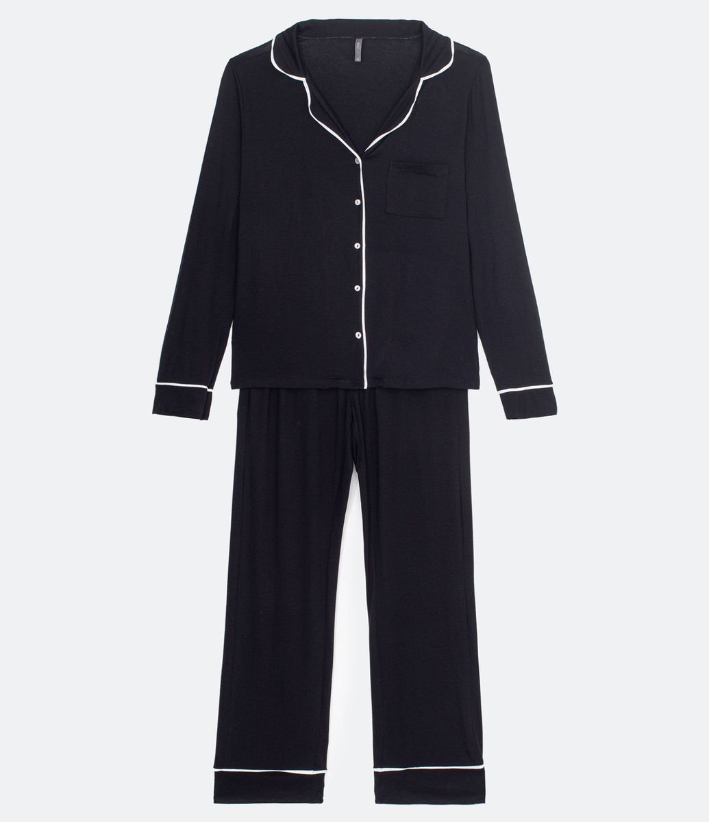 Pijama Americano Longo em Viscolycra com Bolsinho Frontal Menor preço em Pijama Americano Longo em Viscolycra com Bolsinho Frontal