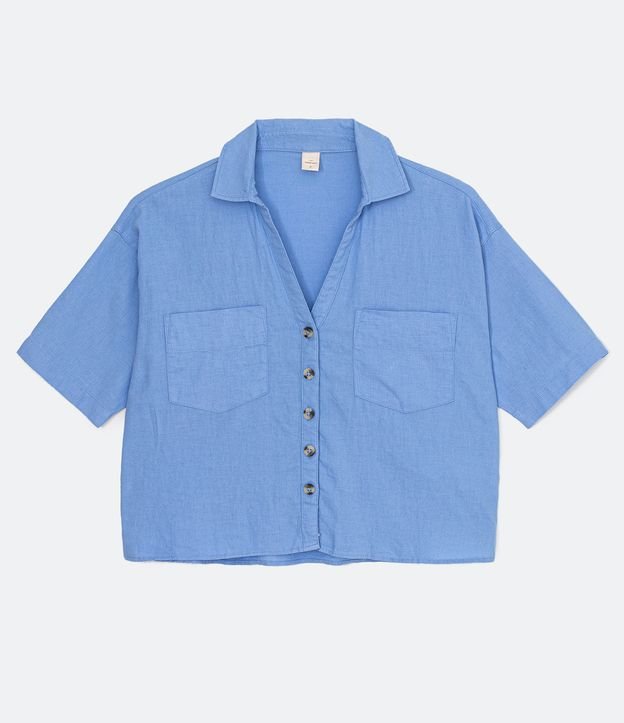 Camisa Manga Curta em Viscolinho com Bolsos e Botões Contrastantes