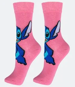 Meia Modelo Cano Alto em Algodão com Estampa Stitch