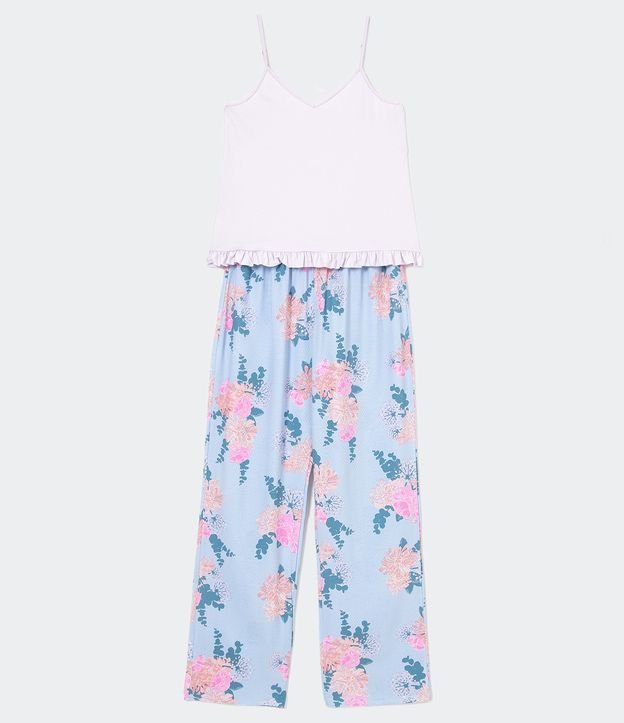 Pijama en Viscosa Floral con Blusa de Tirantes Finos y Pantalón Azul 5
