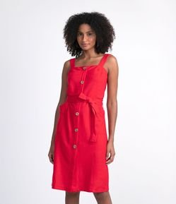 Vestido Midi em Orly com Bolsos e Amarração