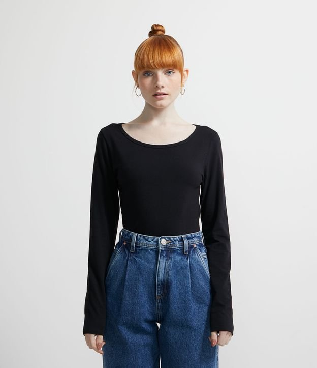 Blusa Básica en Algodón con Manga Larga Negro 1