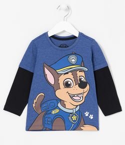 Camiseta Infantil Sobreposta Estampa Chase Patrulha Canina - Tam 1 a 5 anos