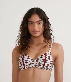 Biquíni Top Meia Taça em Poliamida com Estampa de Florzinhas