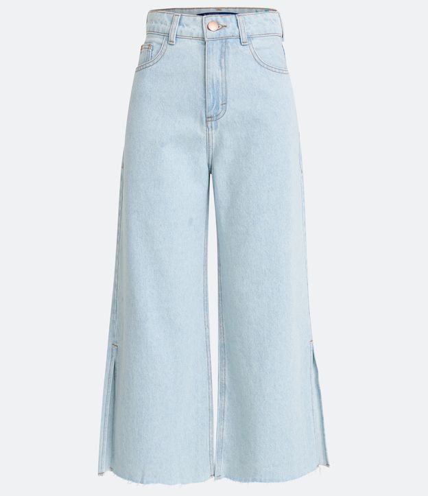 Calça Pantacourt em Jeans Delavê com Abertura Lateral Azul 7