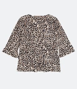 Blusa Bata em Jersey com Babados e Estampa Animal Print Curve & Plus Size