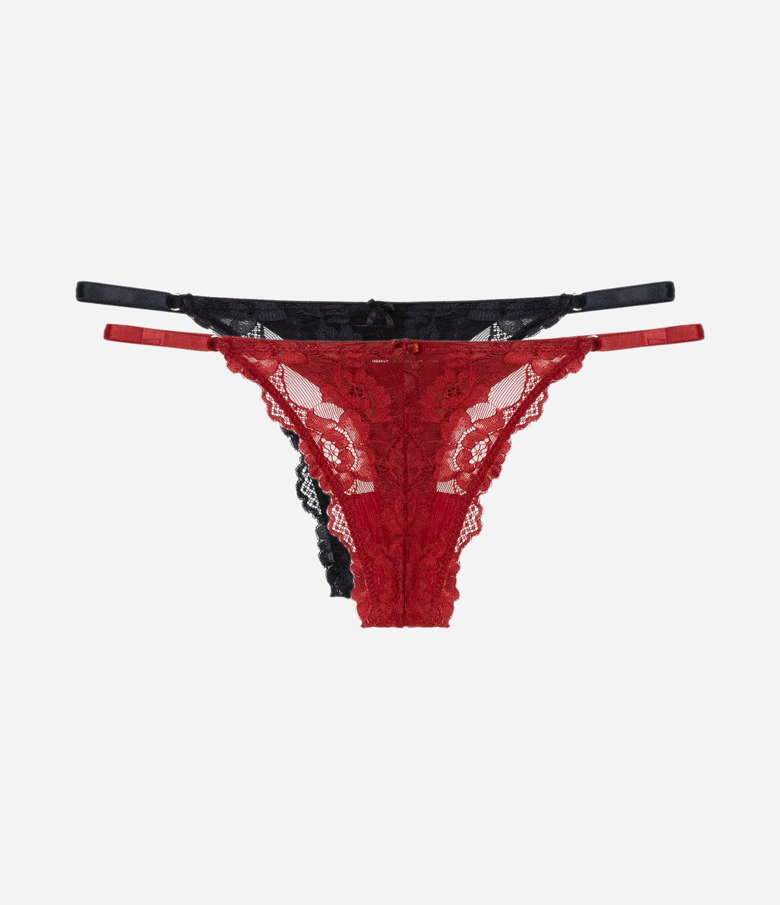 Kit 02 Calcinhas String Fio Duplo em Renda Floral Vermelho/Preto 1