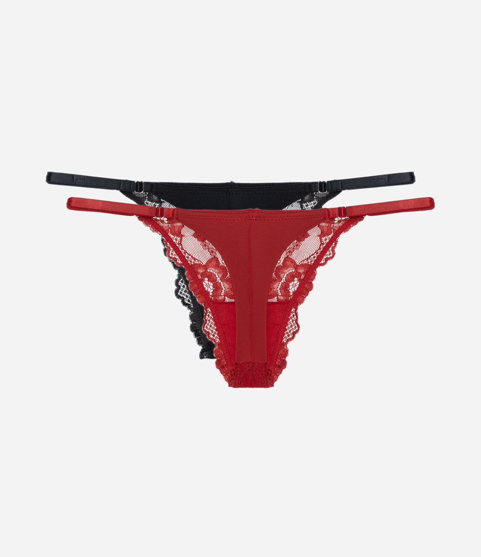 Kit 02 Calcinhas String Fio Duplo em Renda Floral Vermelho/Preto 2