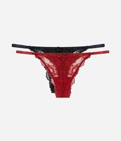 Kit 02 Calcinhas String Fio Duplo em Renda Floral