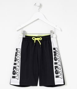 Bermuda Infantil Esportiva Recortes e Estampa na Lateral  - Tam 5 a 14 anos