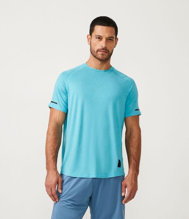 Camiseta Esportiva com Detalhes Contrastantes e Manga Curta Azul Médio 1