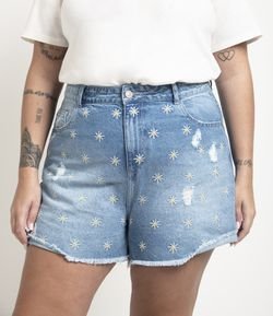 Short Mom Jeans com Bordados de Margaridas Curve & Plus Size