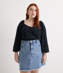 Blusa Manga Longa Bufante com Botões Frontais Curve & Plus Size