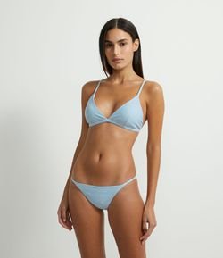 Biquíni Top Triângulo Fixo em Poliamida Dupla Face Estampa de Peixinhos e Listras