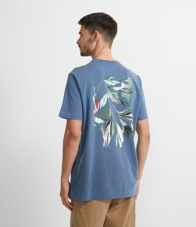 Camiseta Manga Curta em Algodão Estampa Frente e Costas Folhagens | Marfinno | Azul | G