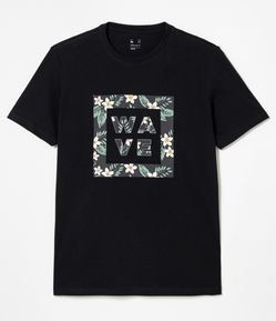 Camiseta Manga Curta em Algodão Estampa Wave