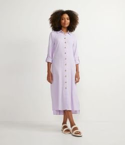 Vestido Chemise Alongado em Viscolinho com Botões Contrastantes