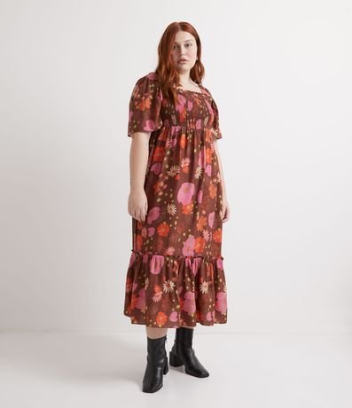 Vestido Midi em Viscose com Lastex e Estampa Floral Curve & Plus Size Menor preço em Vestido Midi em Viscose com Lastex e Estampa Floral Curve & Plus Size