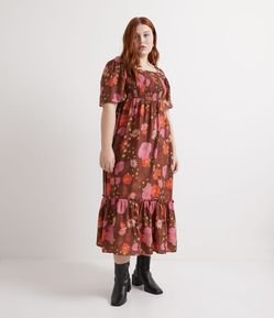 Vestido Midi em Viscose com Lastex e Estampa Floral Curve & Plus Size