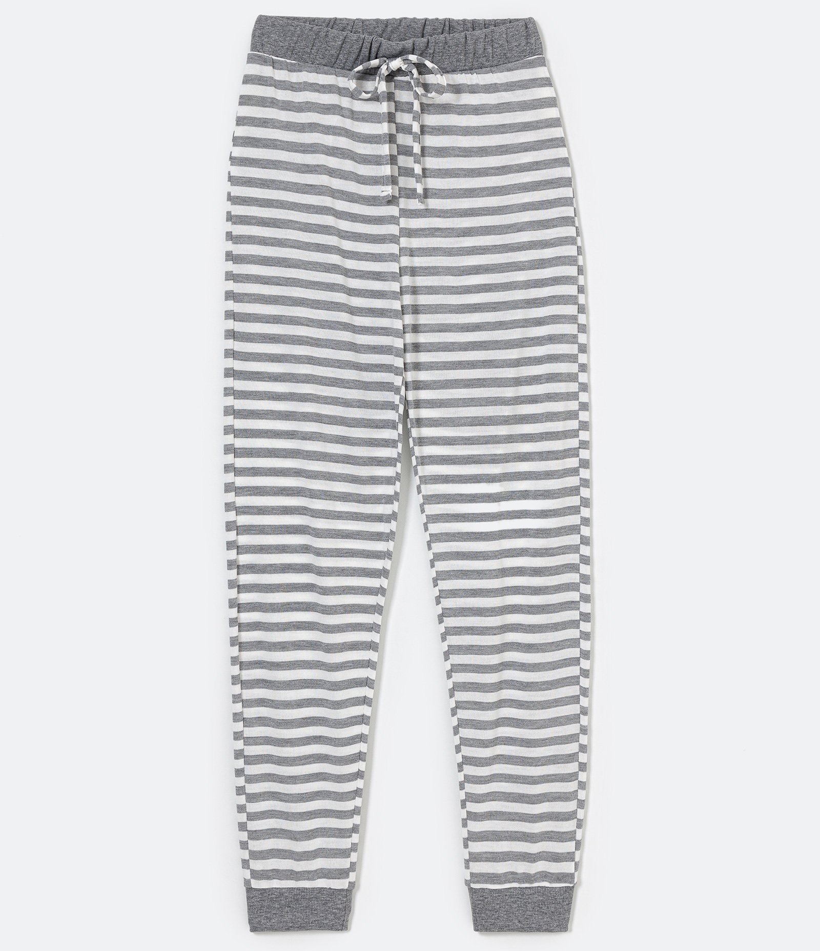 Calça de Pijama em Viscolycra Listrada Cinza Claro 4