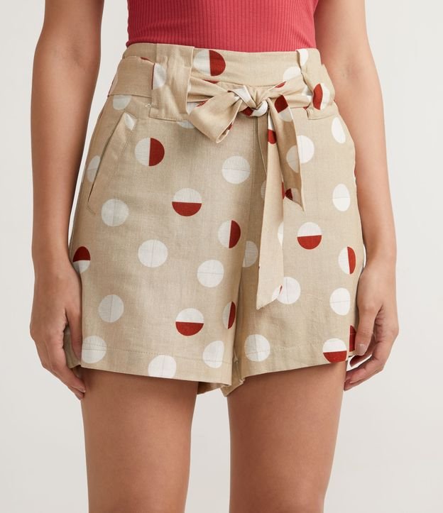 Short em Viscolinho com Estampa Poá e Amarração