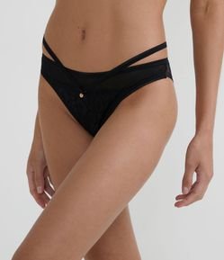 Calcinha Biquíni em Renda com Tiras e Textura Animal Print Onça