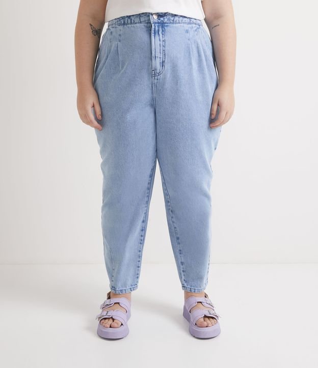 Calça Baggy Jeans Lisa com Cós Pespontado Curve & Plus Size