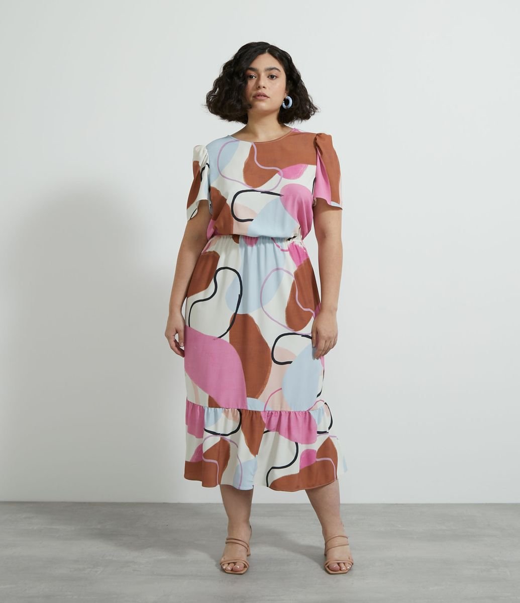 Vestido Midi em Crepe Estampa Abstrata Curve & Plus Size Menor preço em Vestido Midi em Crepe Estampa Abstrata Curve & Plus Size