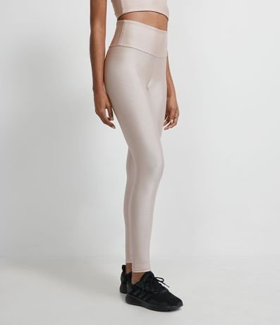Calça Legging Esportiva em Poliamida Cós alto e com Brilho Rosa - Renner