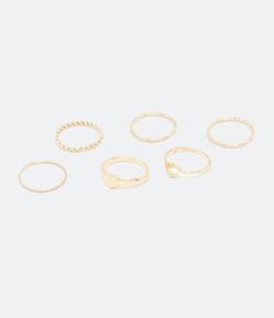 Kit 6 Anéis em Metal Fininhos e com Strass