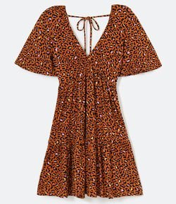 Vestido Curto em Viscose Estampa Animal Print com Amarração