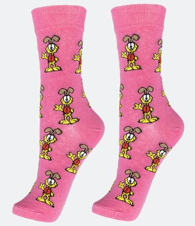 Meia Cano Alto em Algodão com Estampa Odie Garfiled Menor preço em Meia Cano Alto em Algodão com Estampa Odie Garfiled