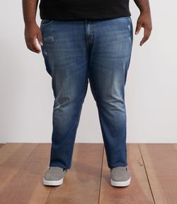 Calca Jeans Slim com Puídos - Plus Size