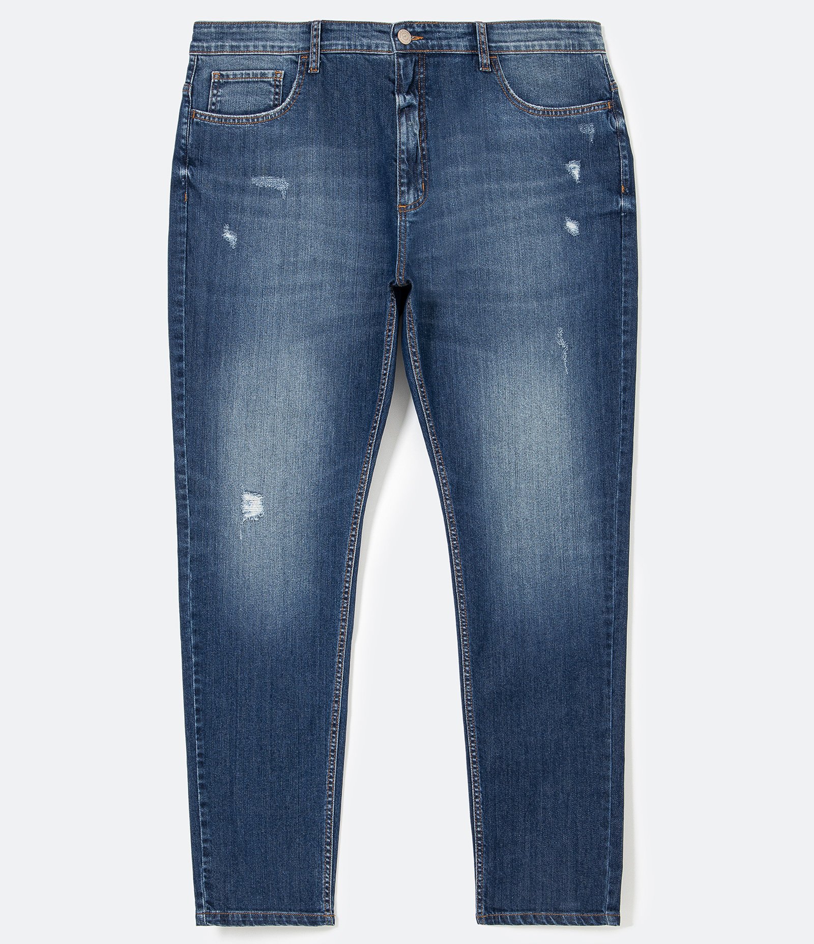 Calca Jeans Slim com Puídos - Plus Size Azul 7