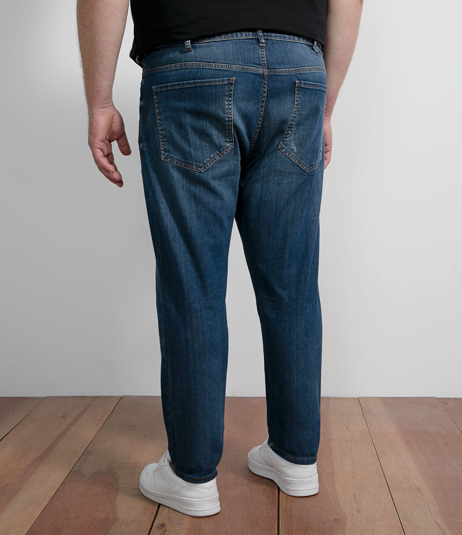 Calca Jeans Slim com Puídos - Plus Size Azul 2