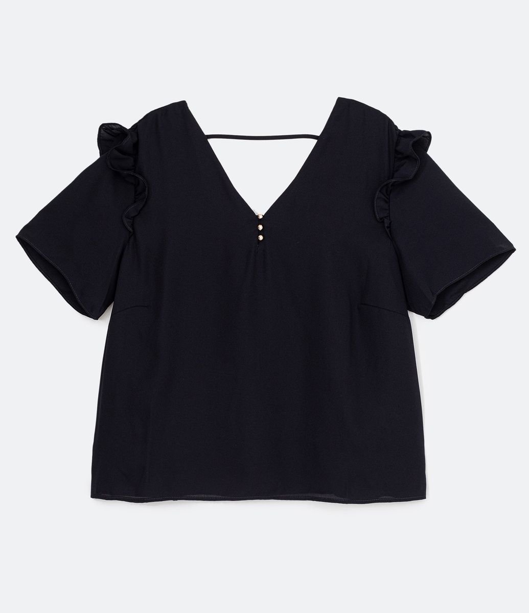 Blusa Manga Curta em Chiffon com Babados e Botões Curve & Plus Size Menor preço em Blusa Manga Curta em Chiffon com Babados e Botões Curve & Plus Size