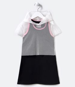Vestido Infantil com Blusa Sobreposição de Tela - Tam 5 a 14 anos