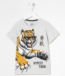 Camiseta Infantil Estampa Tigre com Óculos Escuros - Tam 5 a 14 anos
