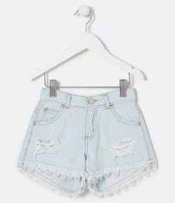 Short Infantil Jeans Puídos e Renda - Tam 5 a 14 anos