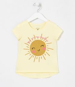 Blusa Infantil Estampa de Sol com Glitter - Tam 1 a 5 anos