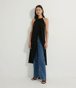 Blusa Túnica Alongada e Sem Manga com Amarração