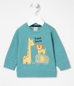 Blusão Infantil em Moletom Peluciado com Estampa de Bichinhos - Tam 0 a 18 meses