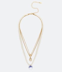 Colar Camadas em Metal com Pérolas Artificiais