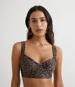 Biquíni Top Meia Taça em Poliamida com Estampa Animal Print Onça