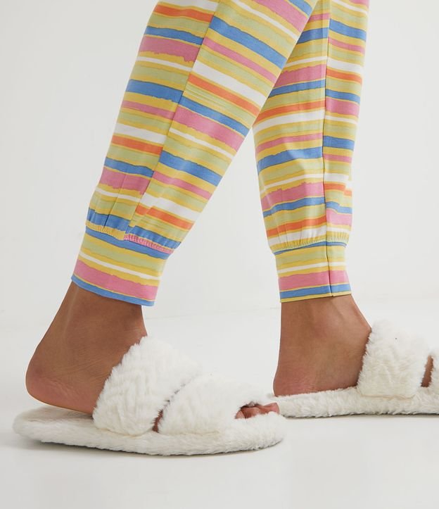 Pijama en Viscolycra con Blusa Manga Corta y Pantalón Estampado de Rayas Gris 5