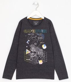 Camiseta Infantil Estampa Controle de Game Grid - Tam 5 a 14 anos