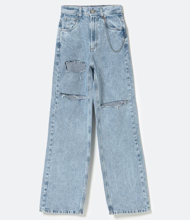 Calça Dad Jeans com Rasgos e Corrente Azul 7
