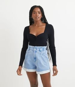 Blusa Manga 3/4 em Ribana com Detalhe Torcido